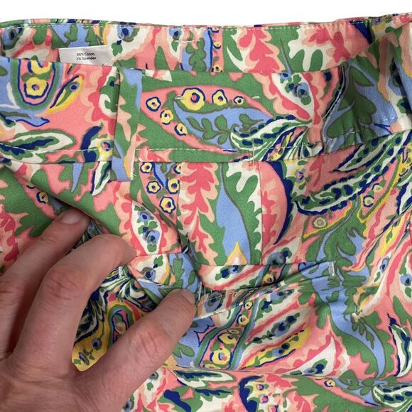 Talbots Womens 12 Petite Perfect Short Chino Botanical Paisley Pockets Stretch - Picture 12 of 15